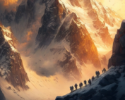 hikers going up a mountain with a guide.